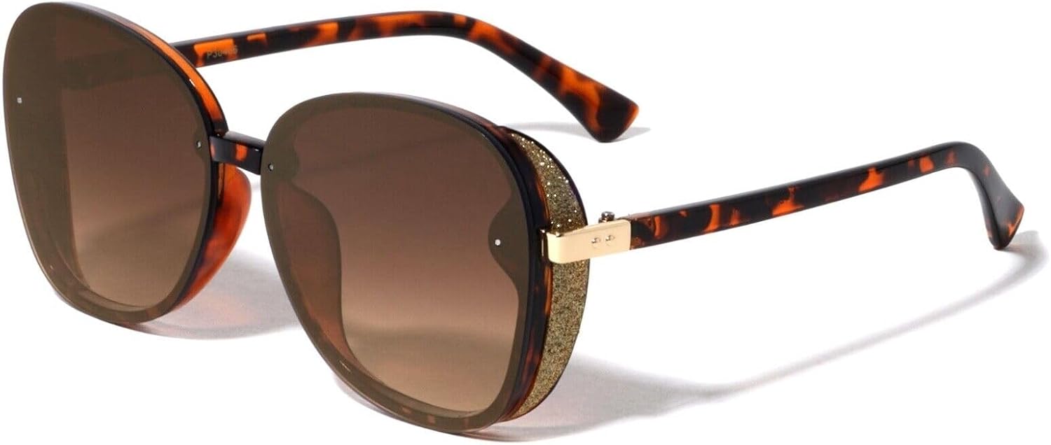 

Женские солнцезащитные очки Dweebzilla в стиле ретро с увеличенным размером и блестящими боковыми щитками в форме бабочки, Tortoise & Gold Frame - Brown Gradient Lenses