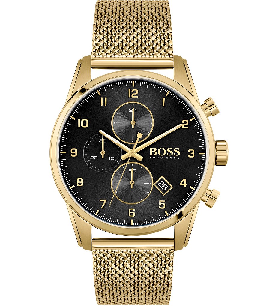 

Мужские часы Hugo Boss Skymaster с хронографом и сетчатым браслетом, золотой