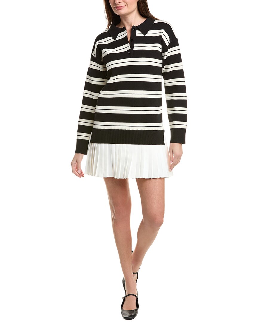 

Мини-платье-поло в полоску English Factory, смешанная техника English Factory, черный