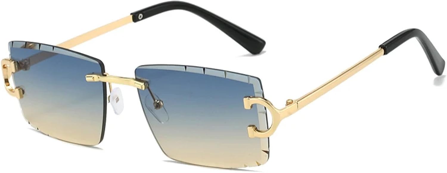 

Модные солнцезащитные очки в винтажном стиле для женщин и мужчин, без оправы, ретро, ​​роскошные, для путешествий, с защитой от УФ-излучения UV400 TKKTLLT, Gold Green Tea