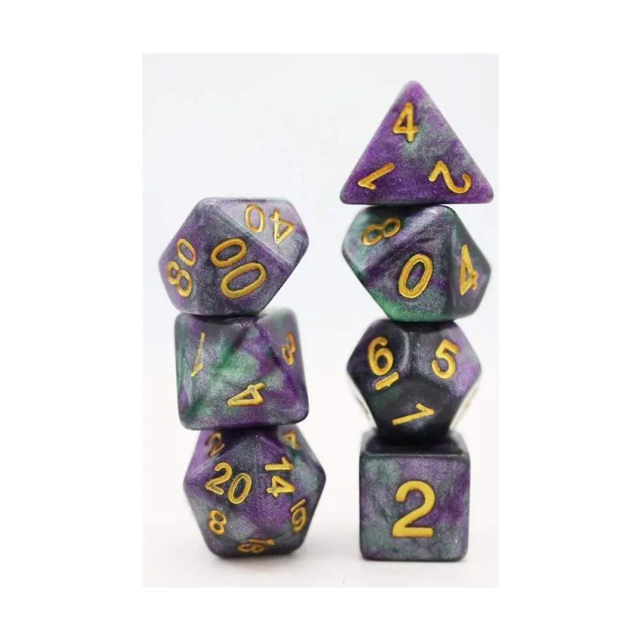 

Набор Poly — Королевский торт с золотом (7), Dice Sets - Resin/Acrylic - Blue, Green, & Purple (Foam Brain Games)