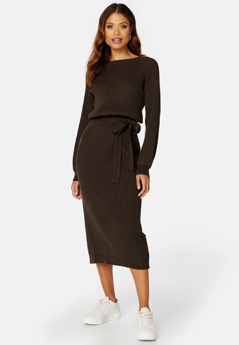 

Платье-джемпер ROUND NECK RIB KNITTED MIDI DREESS Bubbleroom, коричневый