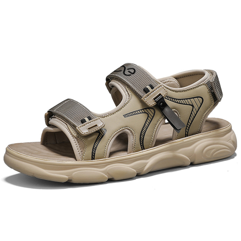 

LINGPAO Пляжные сандалии мужские черно-зелено-песочные, цвет Sand