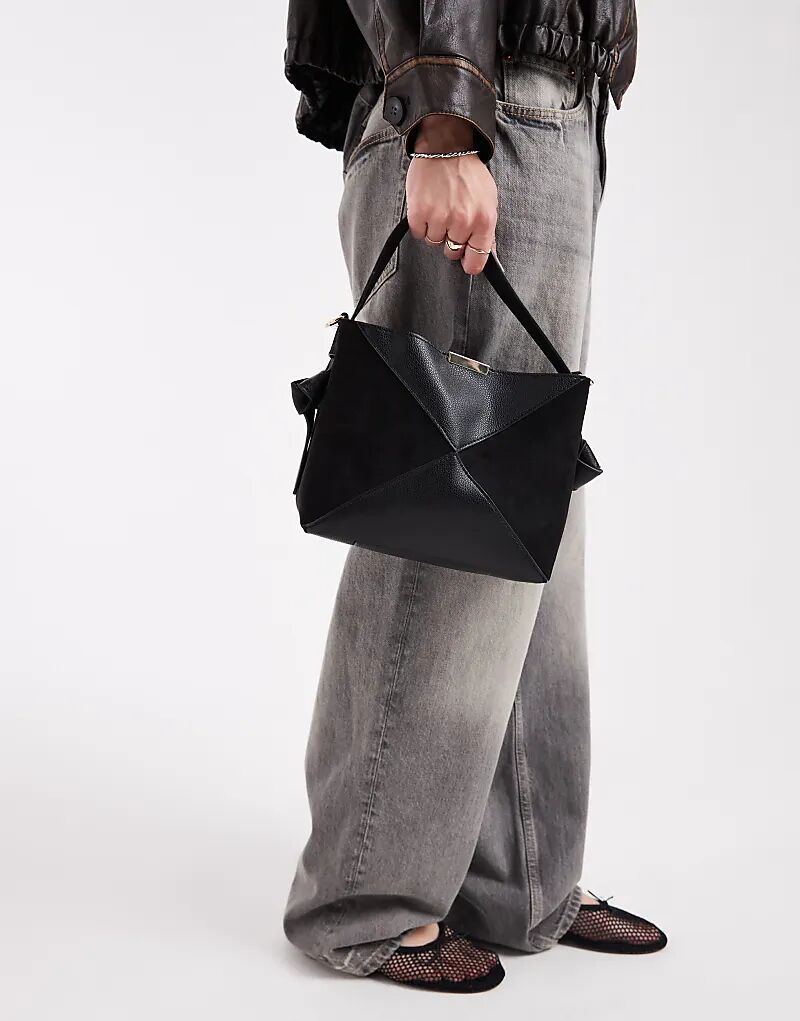 

Сумка-ведро New Look с замшевыми вставками черного цвета