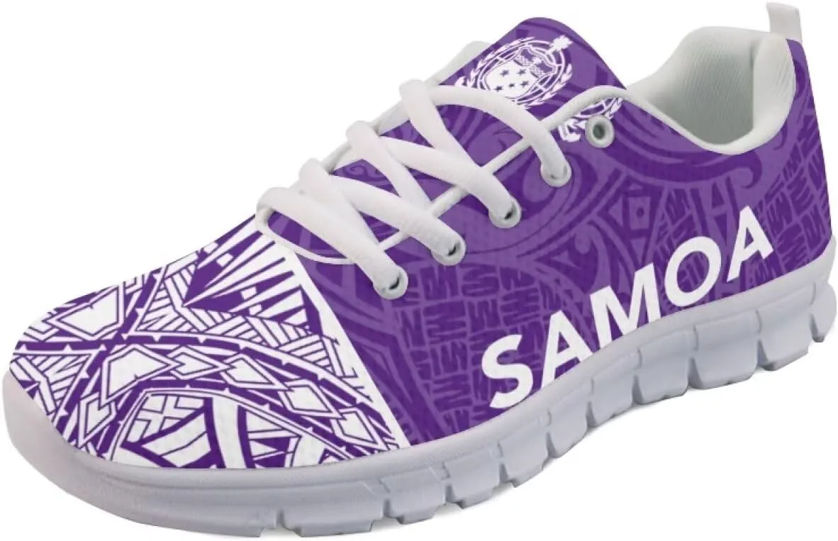 

AmzPrint Кроссовки для ходьбы и бега с гавайским и полинезийским островным племенным принтом, белая подошва, обувь Самоа для мужчин, повседневные кроссовки, фиолетовый