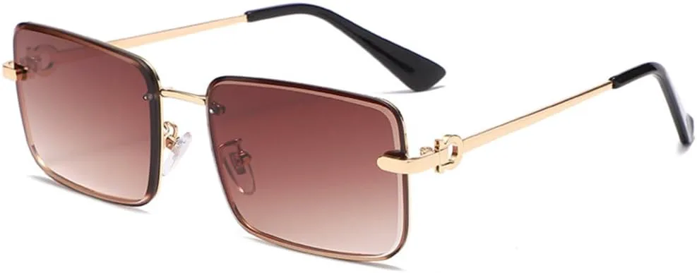 

Ретро квадратные солнцезащитные очки для женщин, модные без оправы, градиентные солнцезащитные очки из сплава, женские безрамочные очки UV400 MTZJH, Gradient Brown