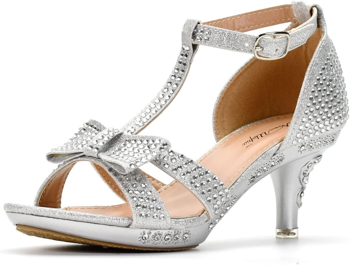 

Детские сандалии для девочек Nova Utopia с низким и средним каблуком, платье и обувь для девочки с цветами (размер 9-4) Nova Footwear, серебро