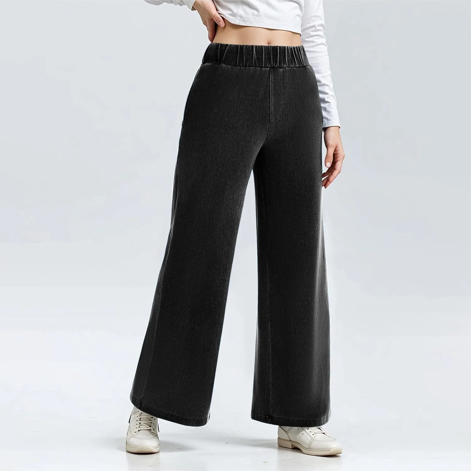 Женские джинсы-брюки baggy bootcut с высокой эластичной талией — фото 2