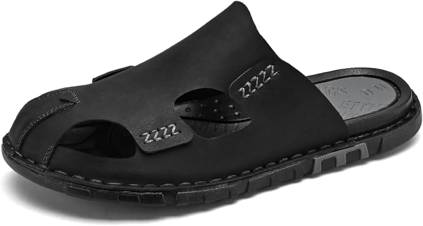 

Мужские сандалии для пляжа и улицы, повседневные, закрытые носки, водонепроницаемые спортивные ручной работы мягкие тапочки Gsohino, черный