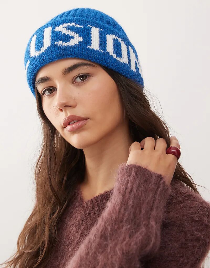 

Пушистая шапка-бини с логотипом COLLUSION синего цвета