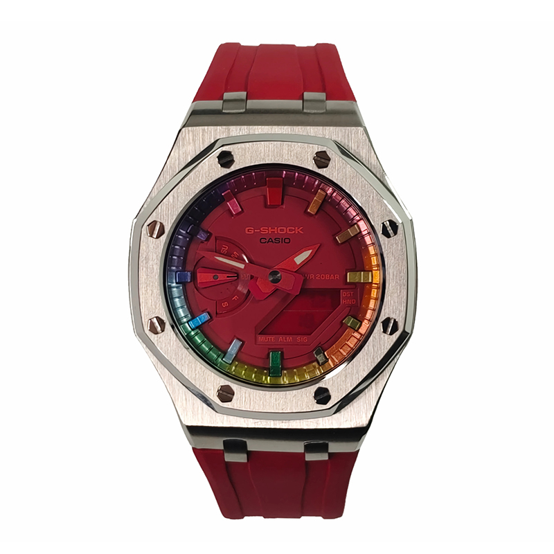 

CASIO Часы Men Liquid Crystal/Analog Dual Display Series 44mm Red Watch, Offshore Iridescent Silver Fire