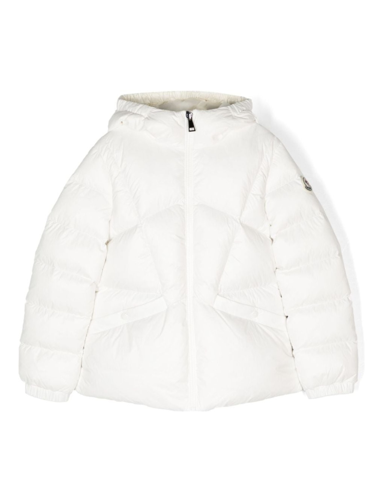 

Moncler Enfant пуховик с капюшоном и нашивкой-логотипом, белый