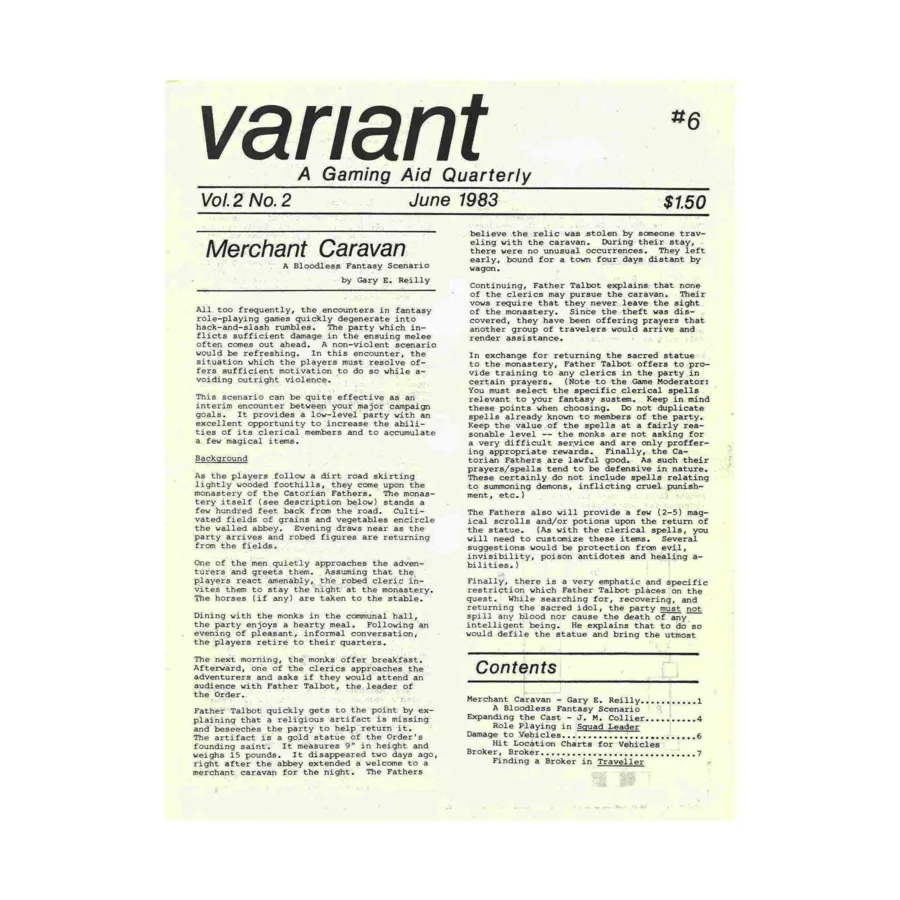 

Журнал Vol. 2, #2 "Merchant Caravan Scenario, Hit Location Charts for Vehicles, Finding a Broker in Traveller", Variant Magazine