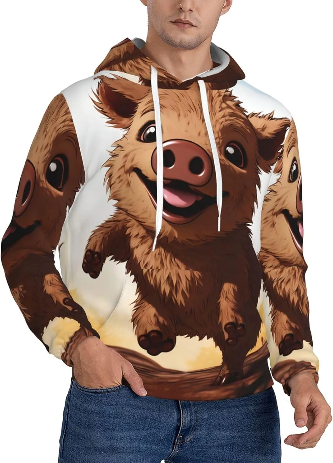 

Мужская флисовая толстовка с капюшоном Pullover, анимация Jumping Boar KKLWEGU