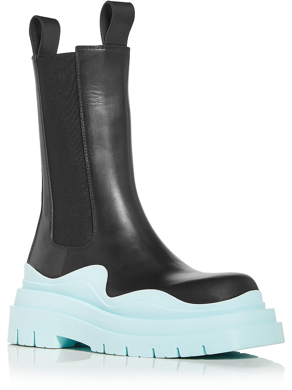 

Женские кожаные ботинки до середины икры с цветными блоками Bottega Veneta, цвет Black/Light Blue
