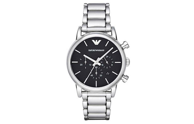 

Мужские часы EMPORIO ARMANI с кварцевым механизмом на стальном браслете и черным циферблатом