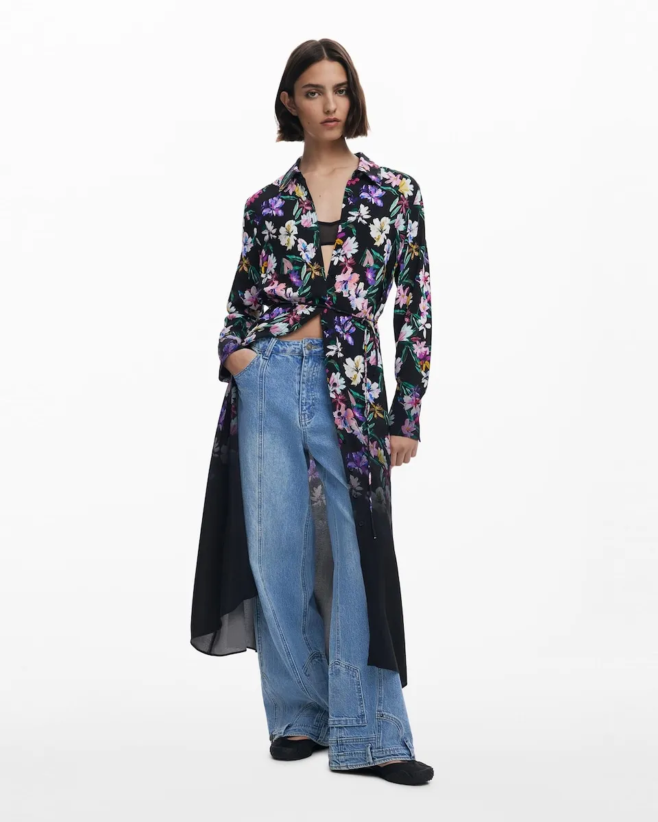 

Платье-рубашка с цветочным градиентным узором Desigual, черный/белый