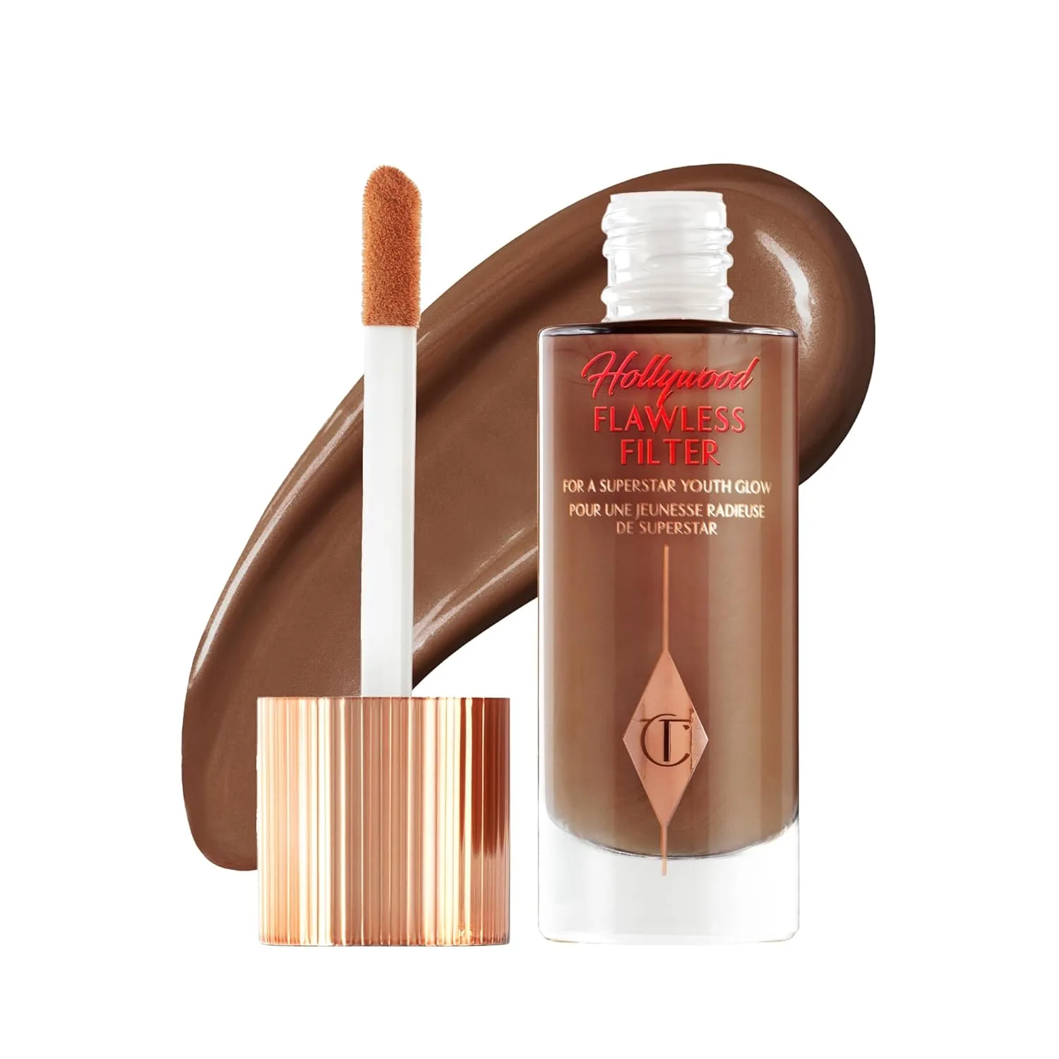 Charlotte Tilbury Hollywood Flawless Filter - универсальный праймер, бустер для сияния и жидкий хайлайтер с легким покрытием для гладкой и матовой кожи, 8 Deep - Warm mahogany shade for very deep skin tones