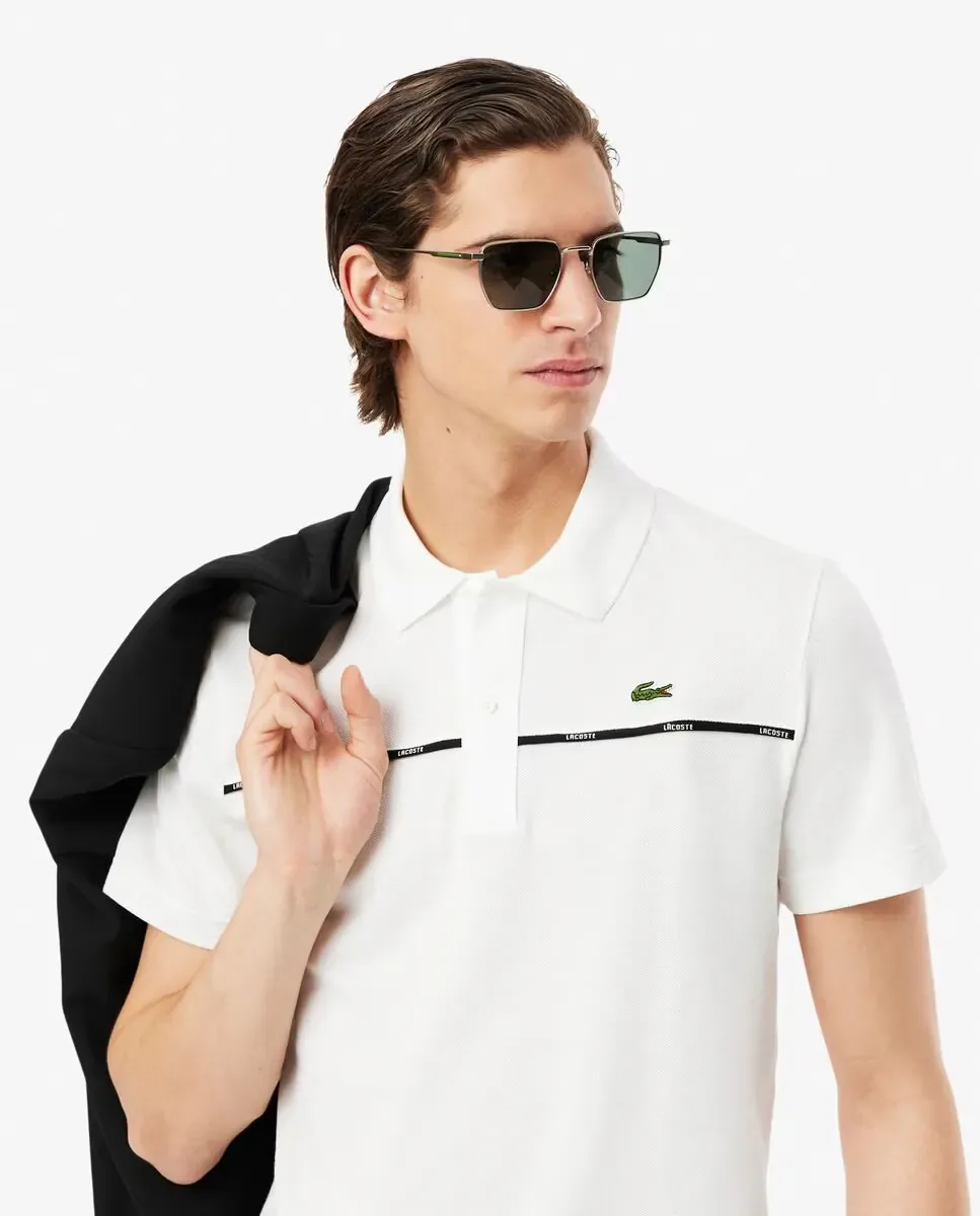 Мужское поло стандартного кроя с логотипом на манжете коротких рукавов Lacoste, белый — фото 3