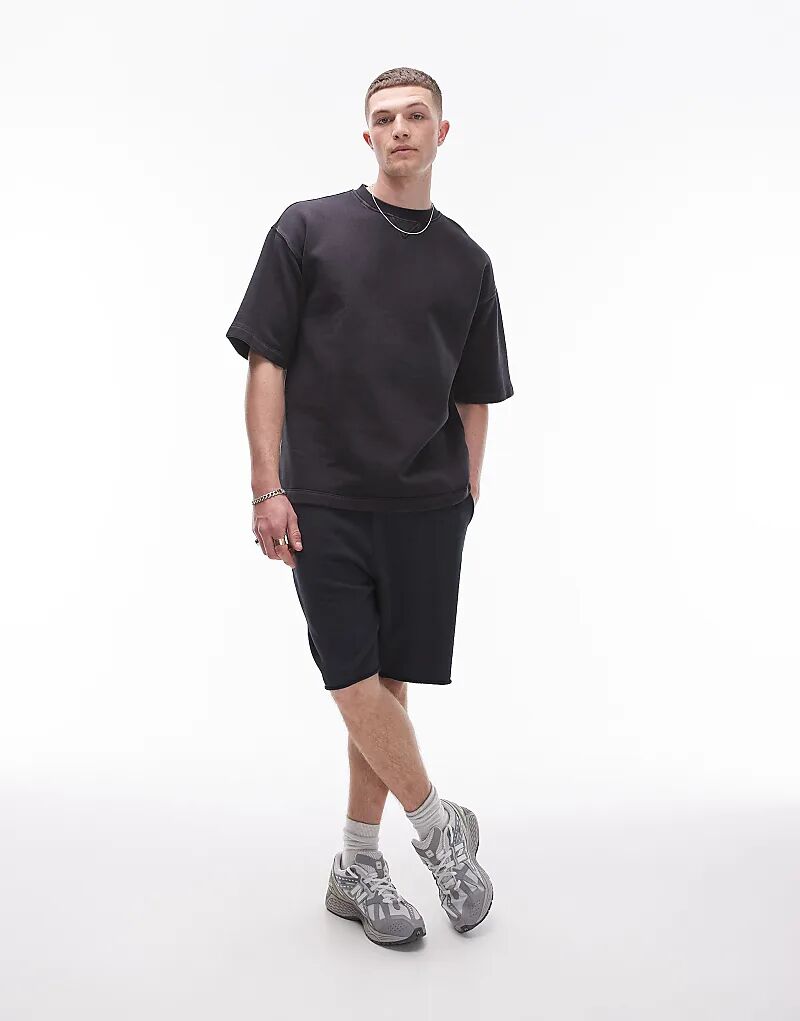 

Толстовка свободного кроя с короткими рукавами черного цвета Topman