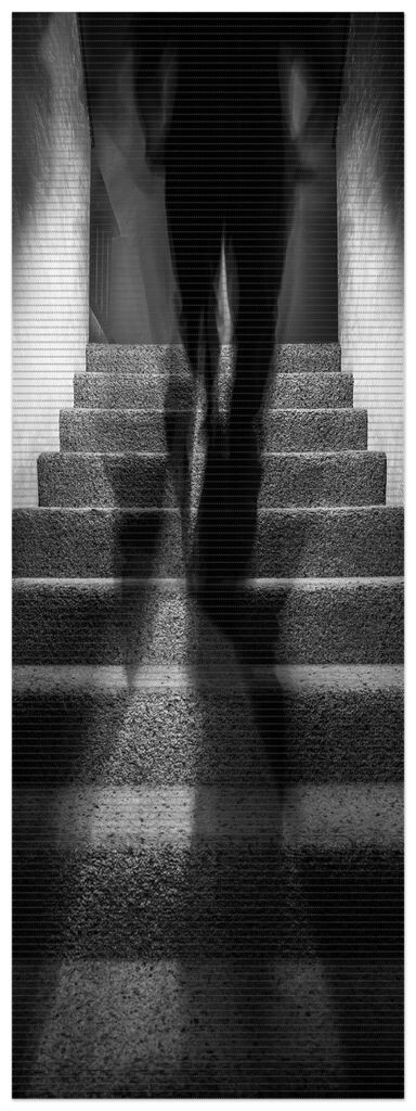 

Коврик для душа Wallario, нескользящий коврик, коврик для ванной, коврик для двери, загадочная лестница с теневой фигурой - черно-белая, размер ок. 180 х 65 см, черный