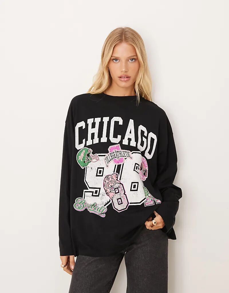 

Лонгслив с длинными рукавами ASOS DESIGN с принтом Chicago Sports, черная