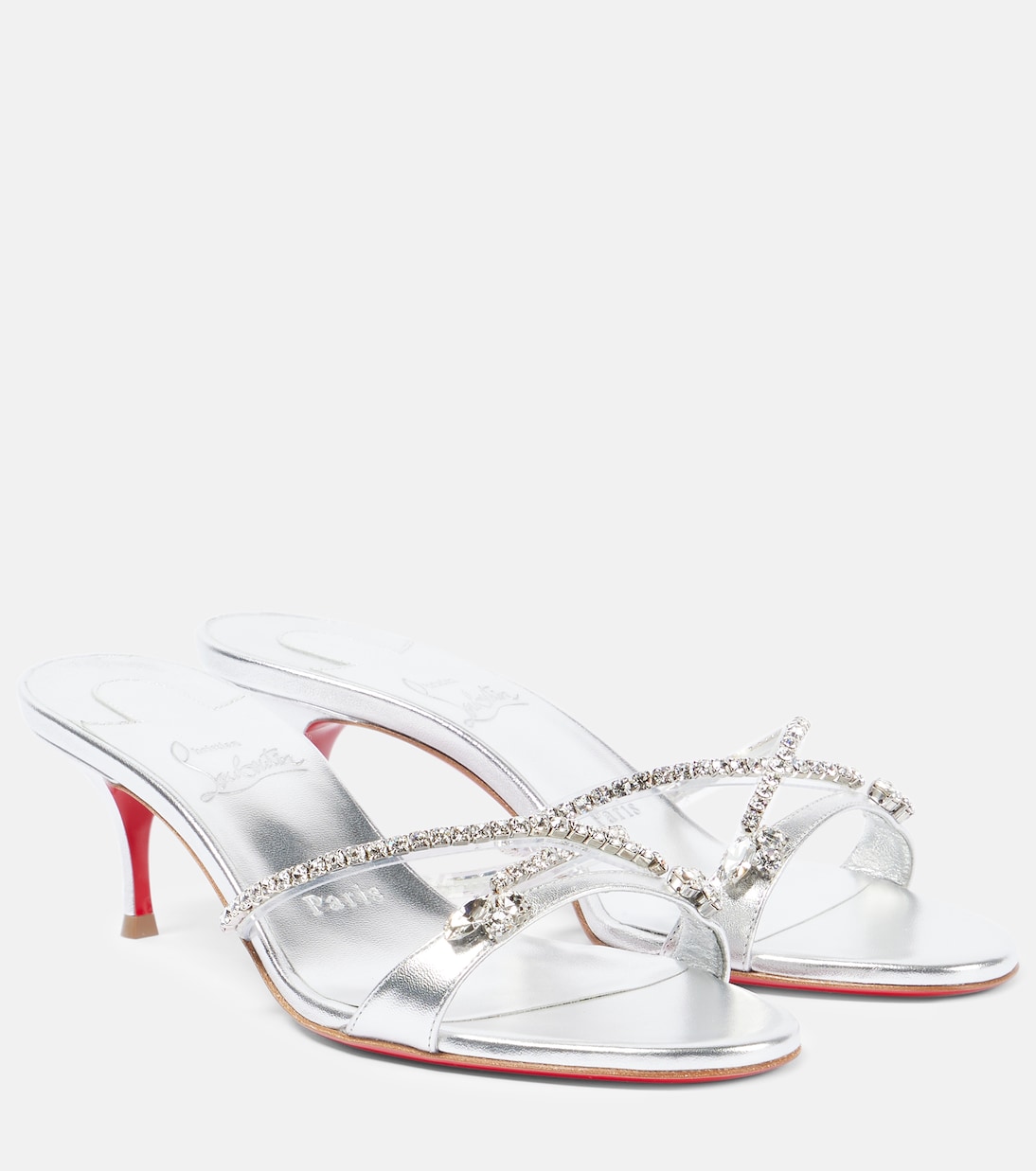 Кожаные сандалии Queen 55 с декором Christian Louboutin, серебряный