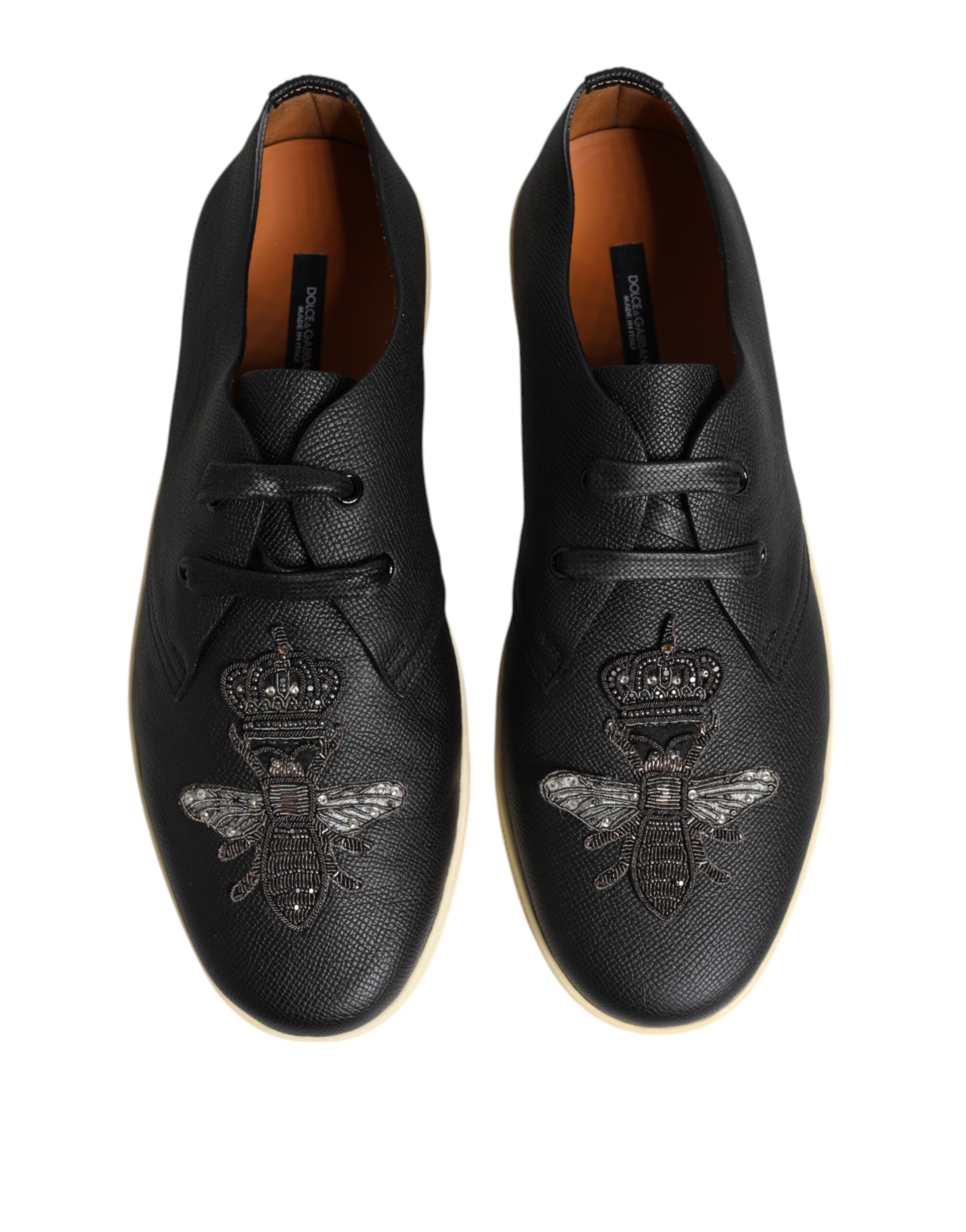 Черные кожаные кроссовки Bee Crown Low Top Dolce & Gabbana, Black — фото 3
