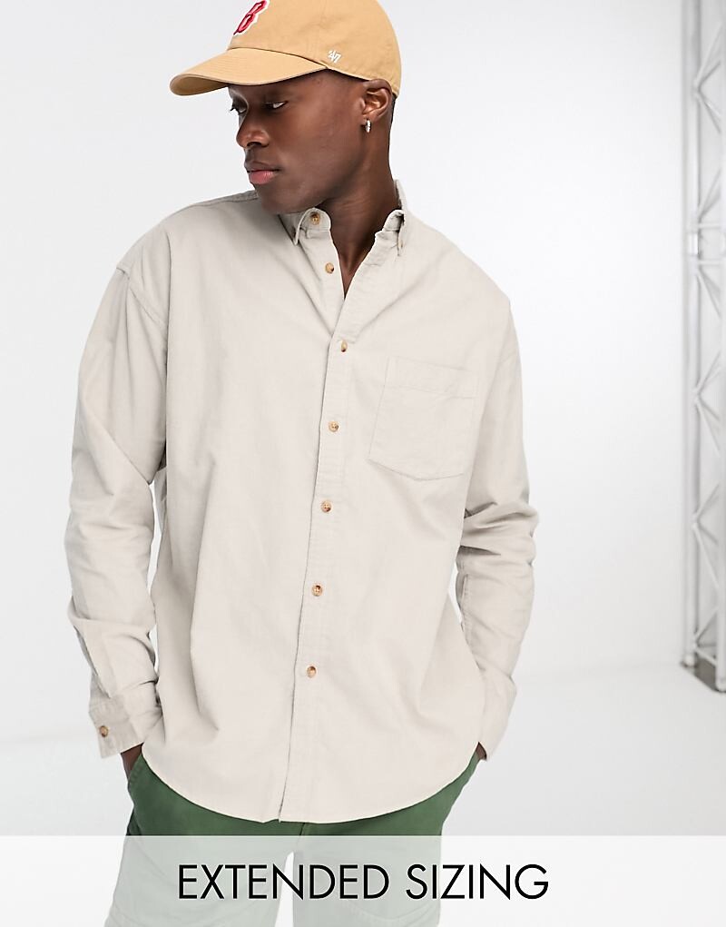 

ASOS DESIGN – Бежево-серая вельветовая рубашка оверсайз