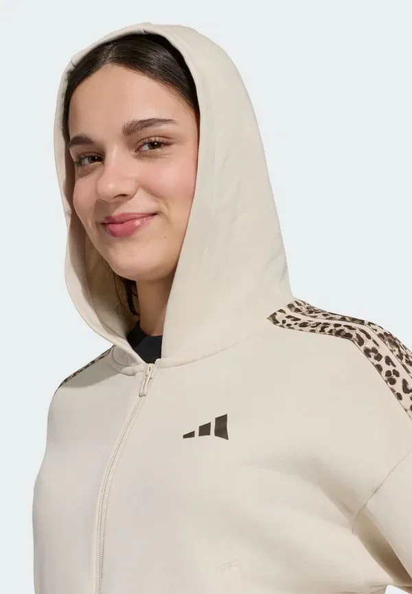 Толстовка с капюшоном на молнии Adidas Sportswear, кристальный лен/мультиколор/темно-коричневый — фото 3