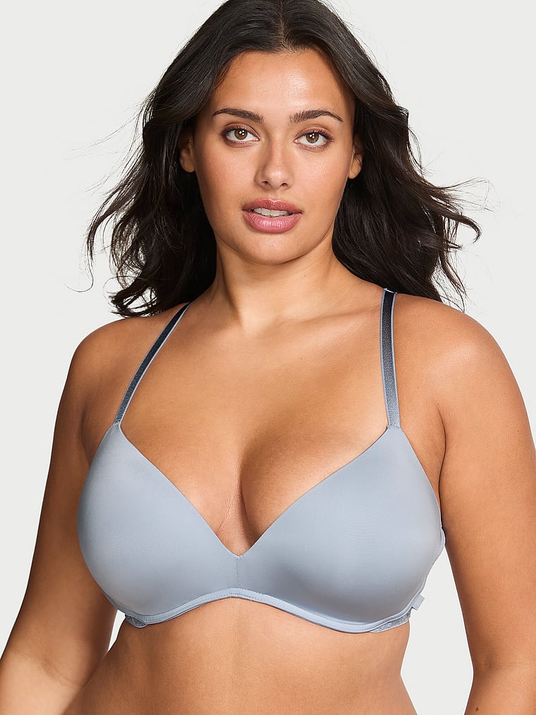

Соблазнительный гладкий бюстгальтер Lacie Wireless Push Up Victoria'S Secret, lace trim blue grey
