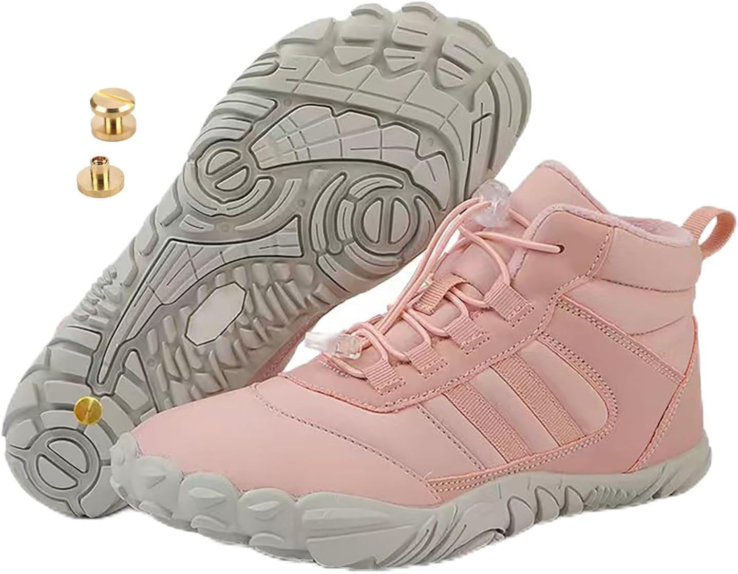 

Зимние заземляющие обувь с медью, походная обувь для ходьбы, зимние походные ботинки для женщин и мужчин с цельными медными винтами Zureto, розовый