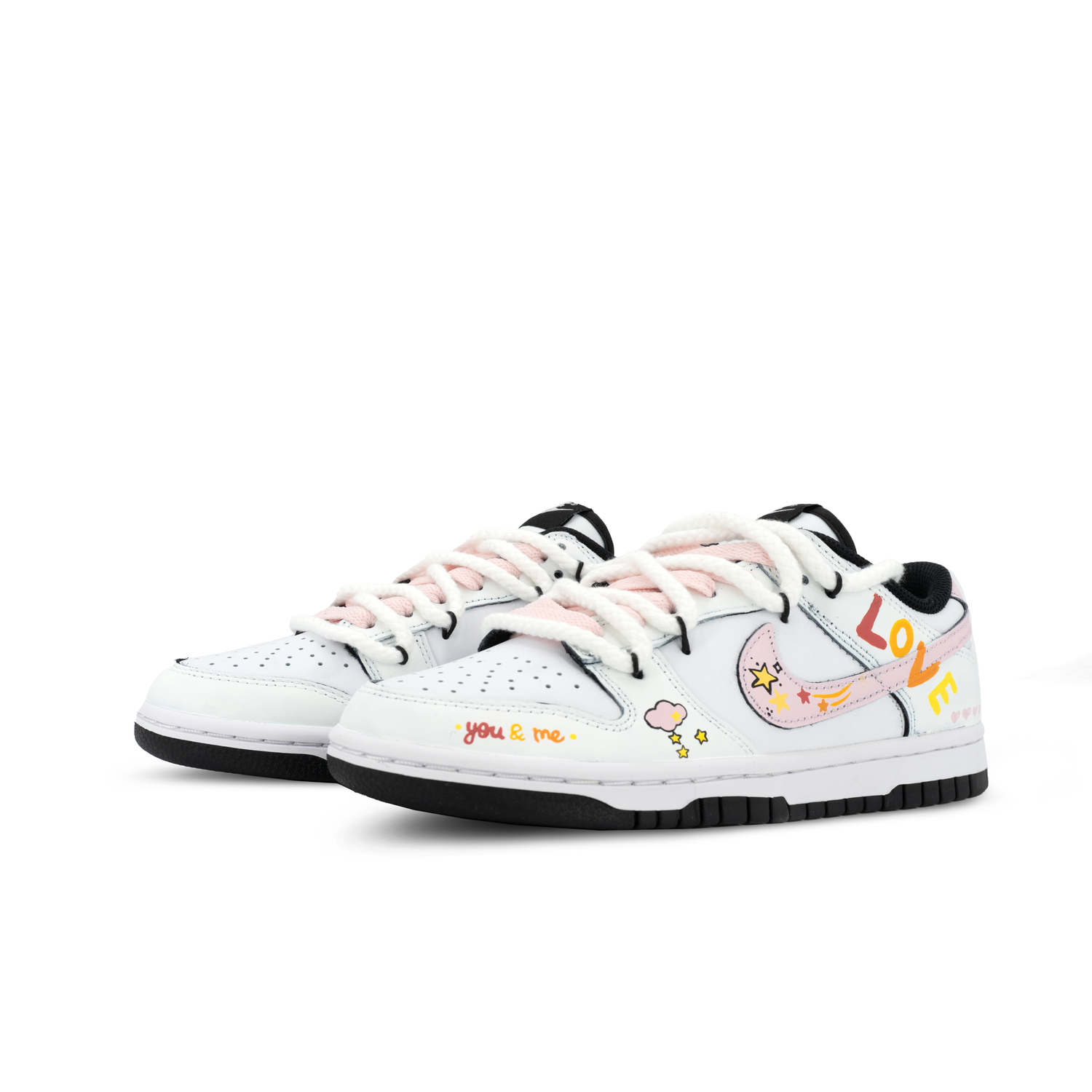 Dunk Skateboard Shoes Unisex Low top черный мультиколор граффити Nike, белый/розовый — фото 3