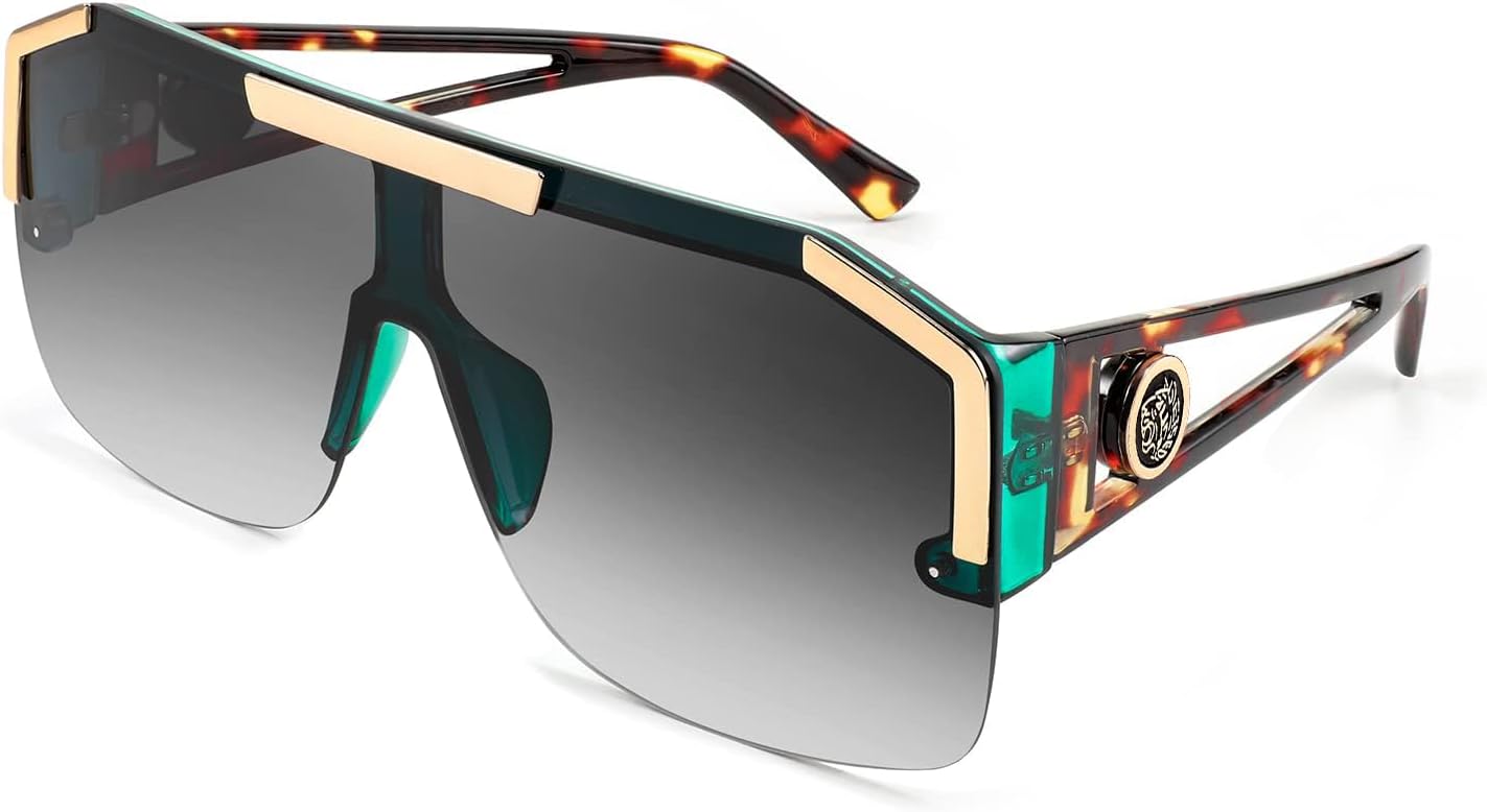 

Солнцезащитные очки FEISEDY квадратной формы увеличенного размера для мужчин и женщин, с плоской верхней частью и цельными линзами, модель B2765, Green Frame Gradient Grey Lens