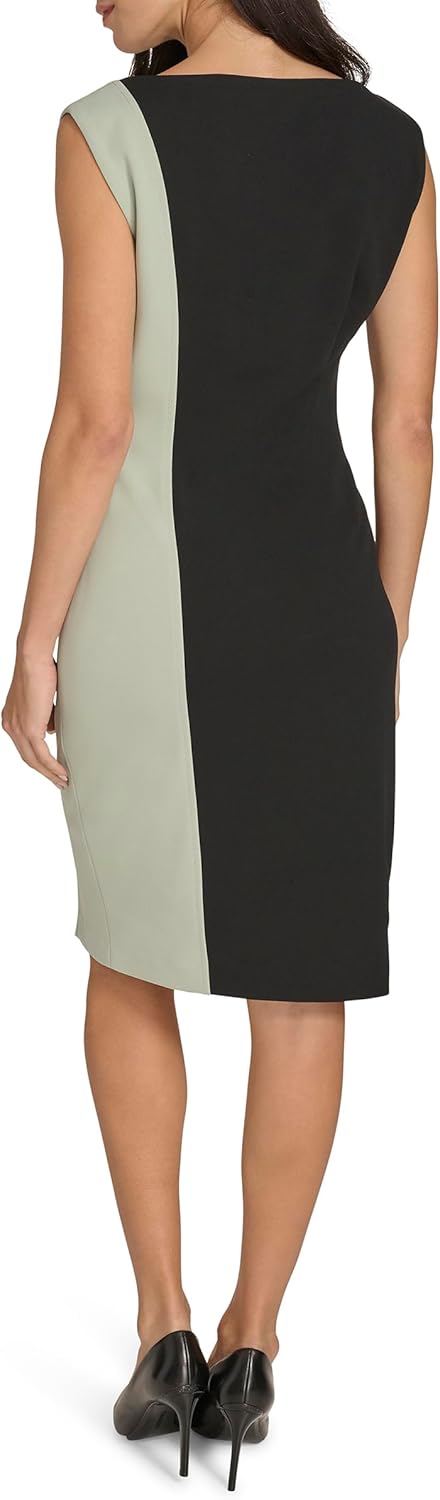Женское платье-футляр Calvin Klein Scuba Crepe Color Block с короткими рукавами, Black/Jadeite/Cream — фото 4