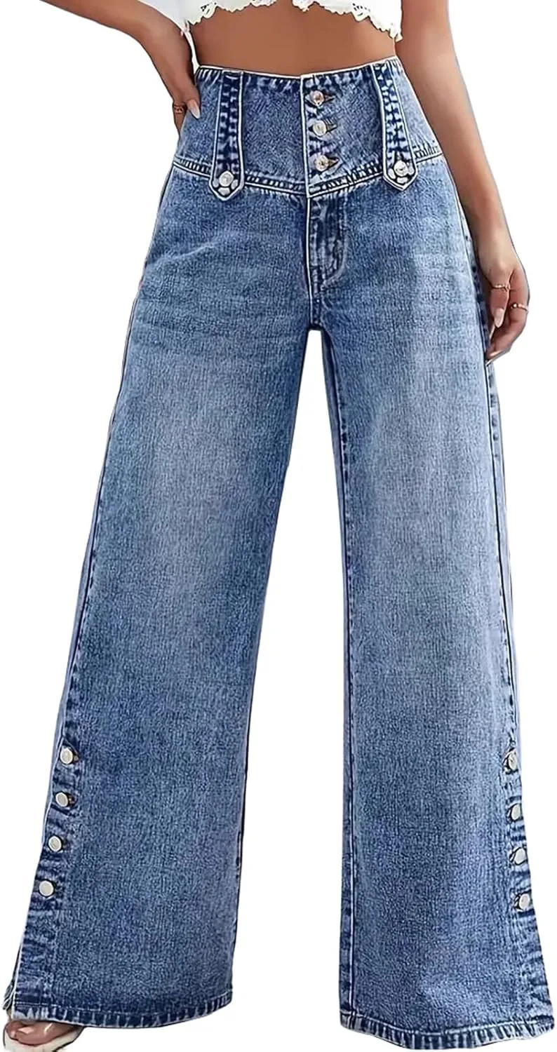 

Джинсы женские High Waisted Wide Leg с эффектом потертости MRNYQBM