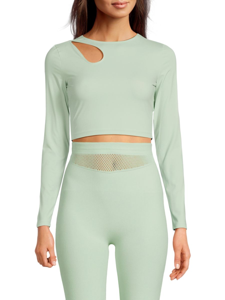 

Укороченный топ с длинными рукавами и вырезами Wolford, цвет Aqua Green