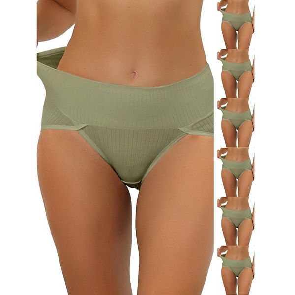 

7 пар женских высоких рифленых трусов с высокой талией и эффектом контроля живота, доступны в plus size Inspire Chic, Pea Green