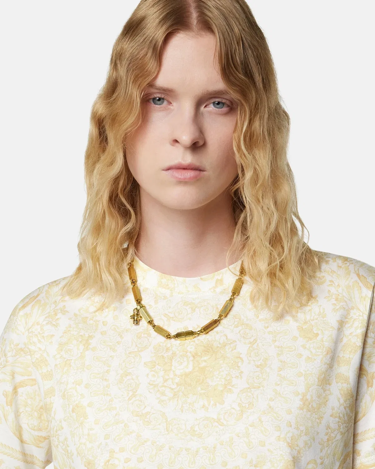 Футболка из хлопкового джерси с принтом VERSACE, бежевый — фото 4