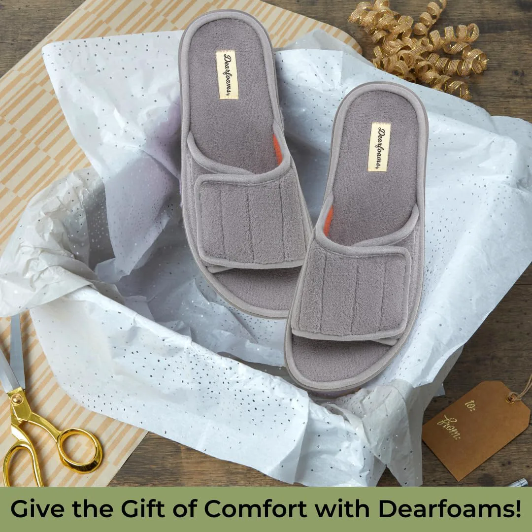 Мужские шлепанцы Dearfoams с регулируемой посадкой для дома и улицы, с эффектом памяти, можно стирать в машине, летние, серый — фото 4