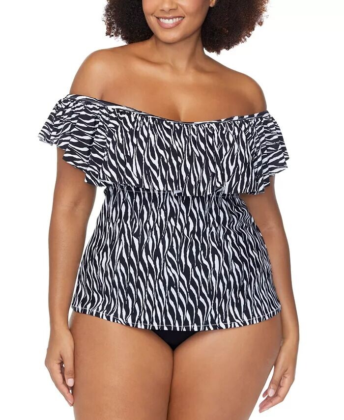 

Модный топ танкини Tortuga Ruffled Tankini Top и плавки бикини Costa Ruched Plus Size Raisins Curve, розовый