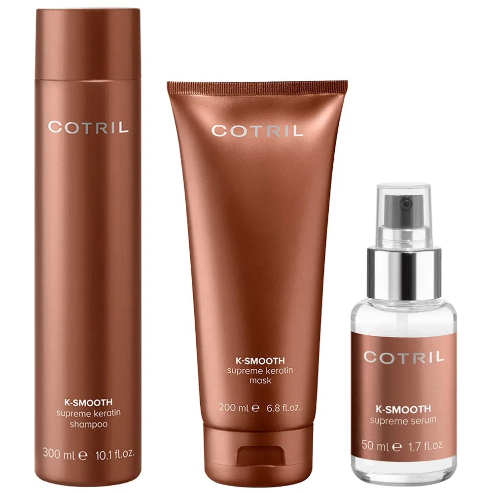 Набор для кератинового ухода Cotril K-Smooth: шампунь 300 мл, маска 200 мл, сыворотка 50 мл Cotril
