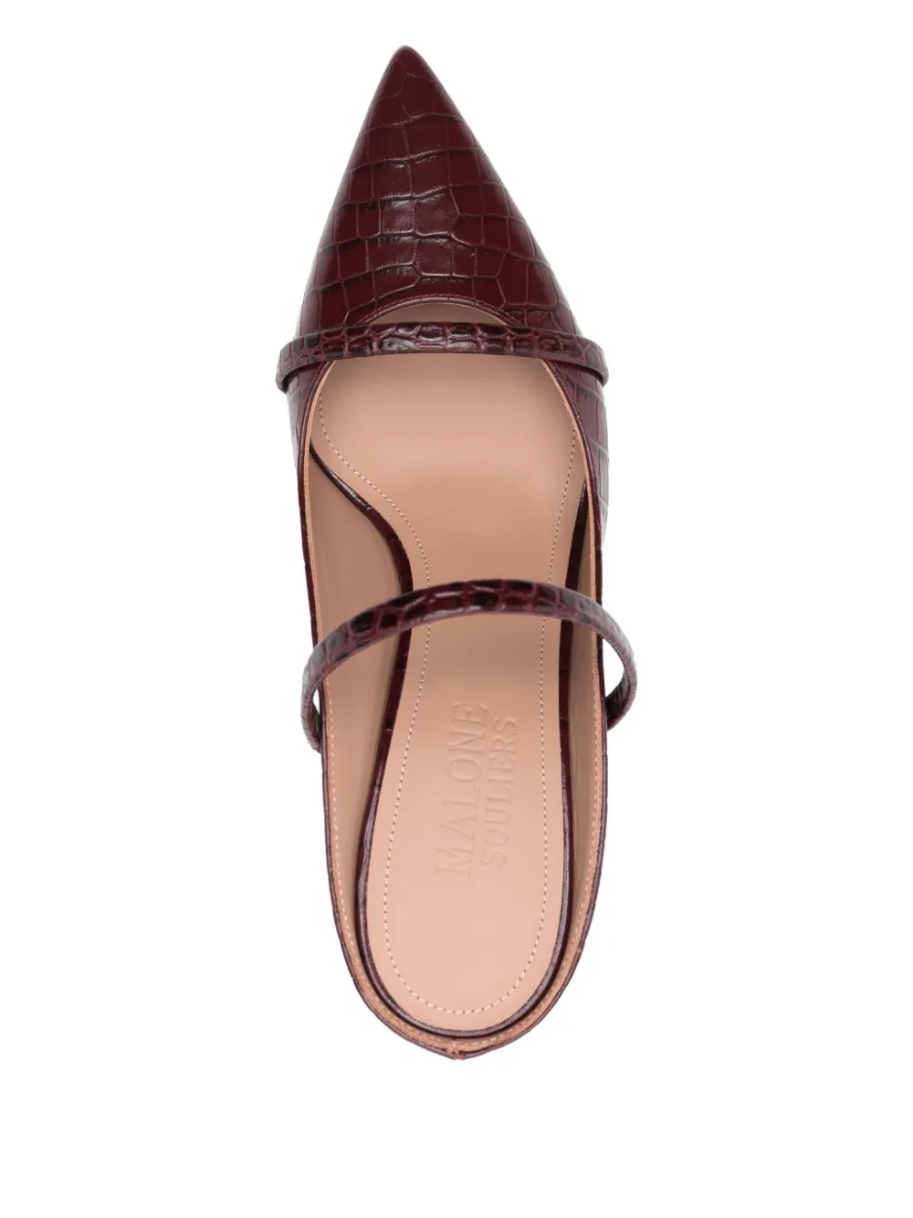 70-миллиметровые кожаные мюли с вышивкой под крокодила Malone Souliers, красный — фото 4