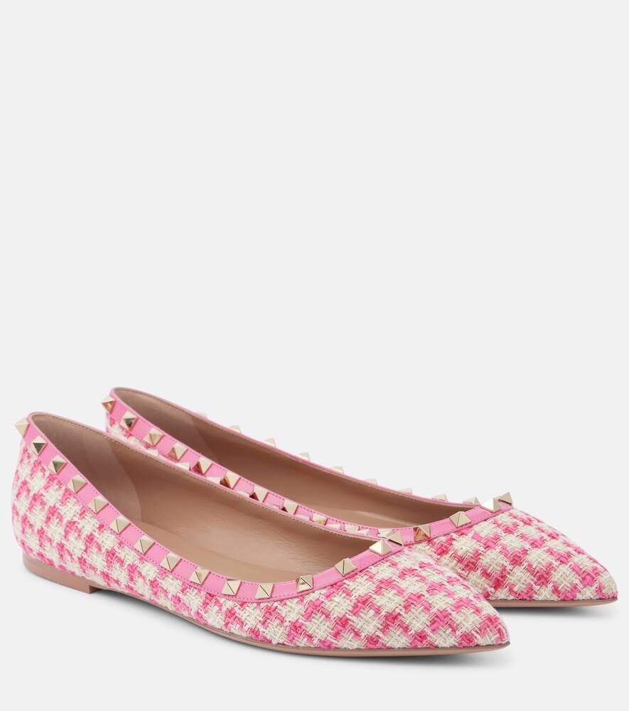 Балетки из твида с шипами Valentino Garavani, Latte-Rosa/Feminine
