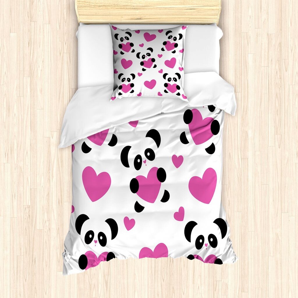 

Пальто ABAKUHAUS Love, сердечки Love Pandas, защита от клещей, подходит для аллергиков с наволочками, 135 см x 200 см - 80 x 80 см, цвет фуксия черный белый