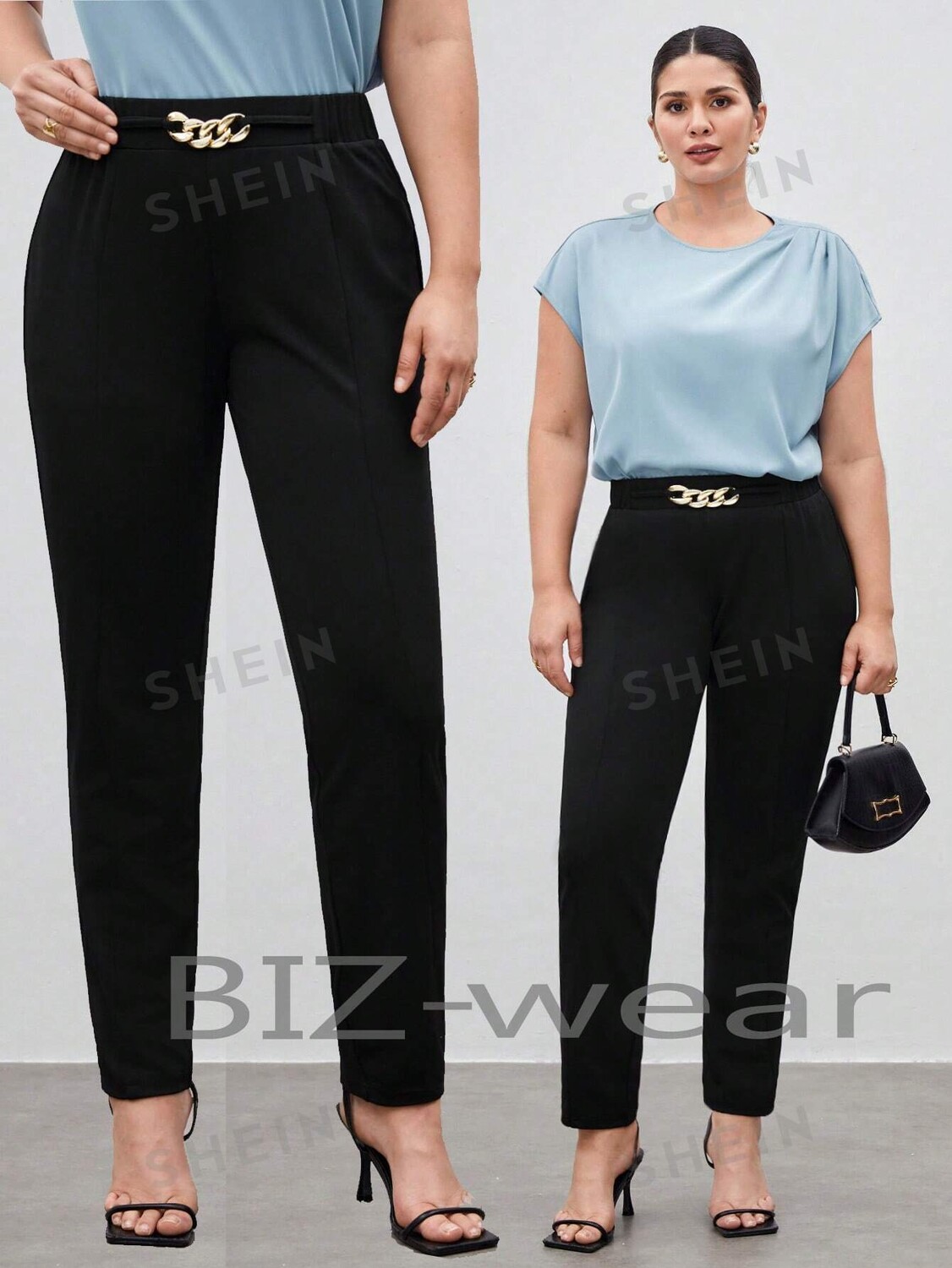 

BIZwear Однотонные брюки больших размеров с цепочками Shein, черный