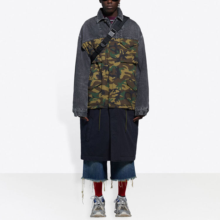 Пальто Balenciaga длиной до колена, трехслойное, в стиле пэчворк, цвет «зелено-синий» — фото 3