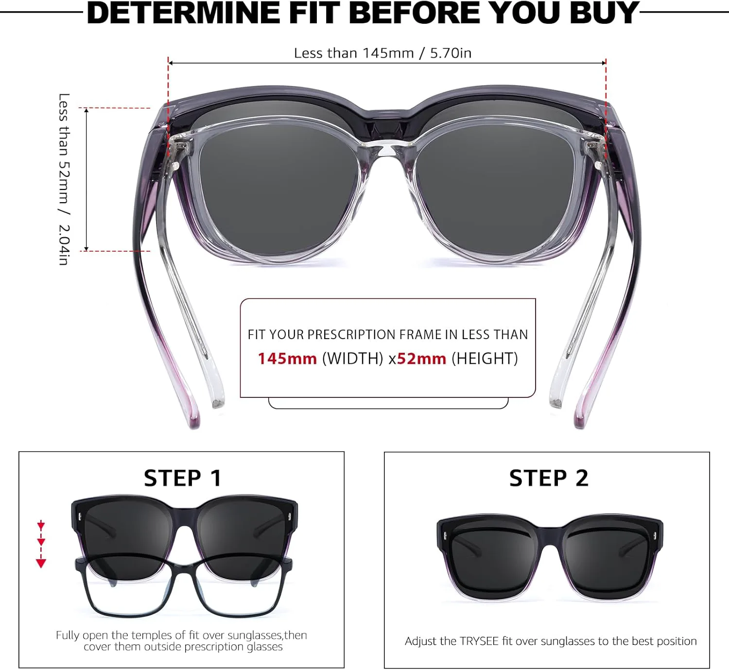 

Солнцезащитные очки Trysee Oversized для женщин, надеваемые поверх очков с диоптриями, поляризованные, с защитой от УФ-излучения, модель TS3091, C04 Gradient Purple