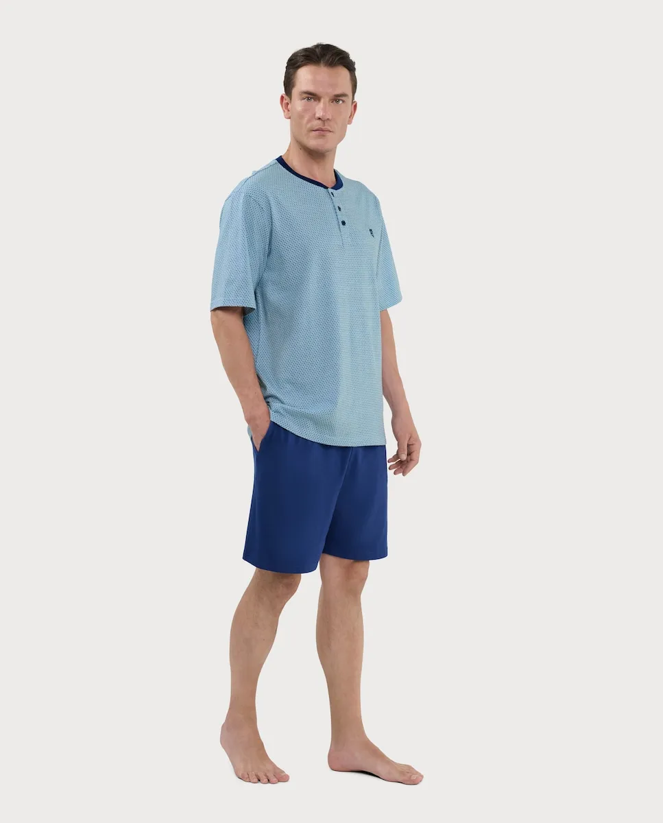 

Мужская короткая пижама из трикотажа синего цвета El Búho Nocturno