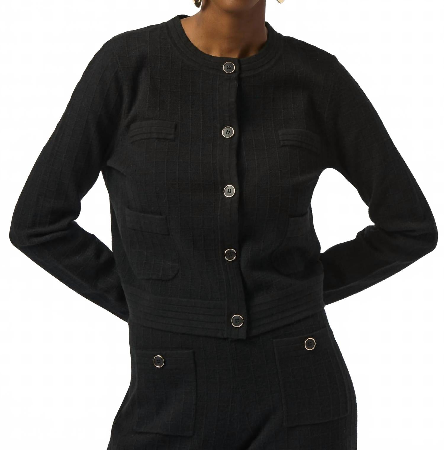 

Joseph Ribkoff Вязаный свитер с круглым вырезом и застежкой на пуговицы, черный